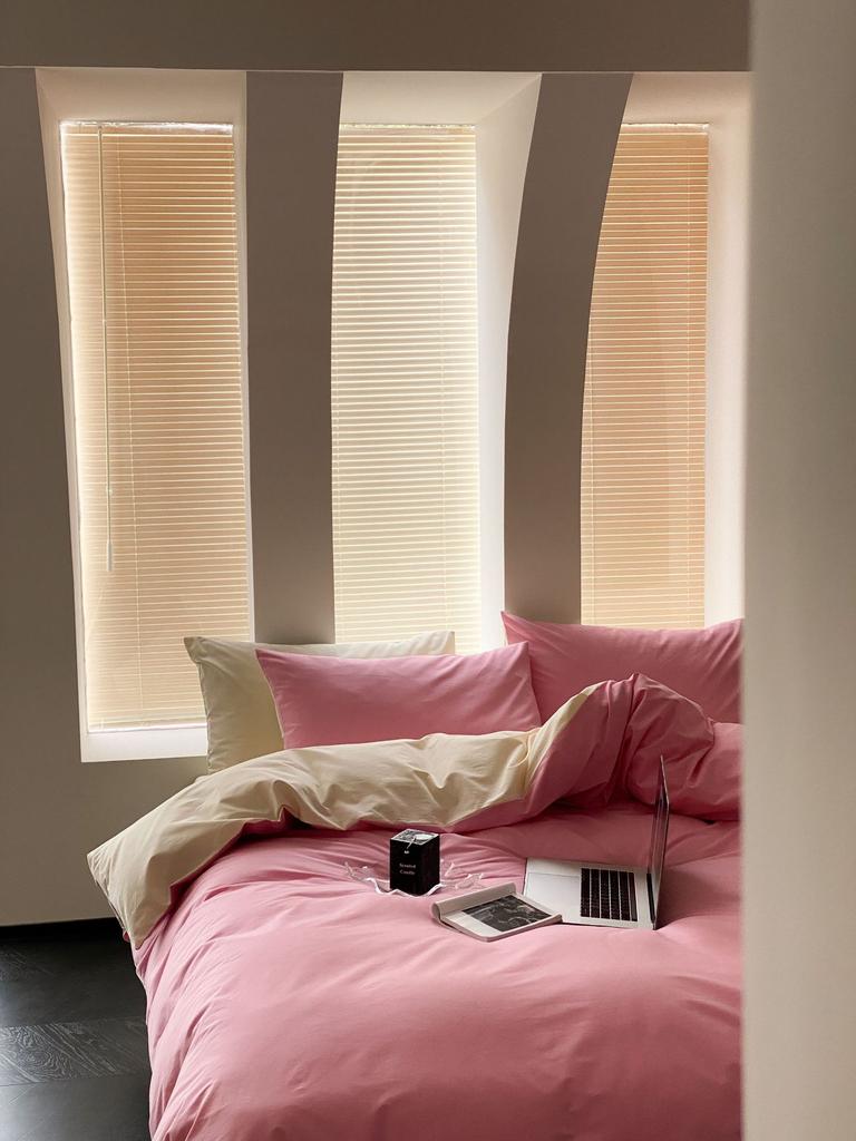 Conjunto de quatro peças de algodão puro lavado, estilo nórdico, cor sólida, duas peças, lençol de cama de algodão puro, capa de edredom, conjunto simples de três peças, capa de edredom