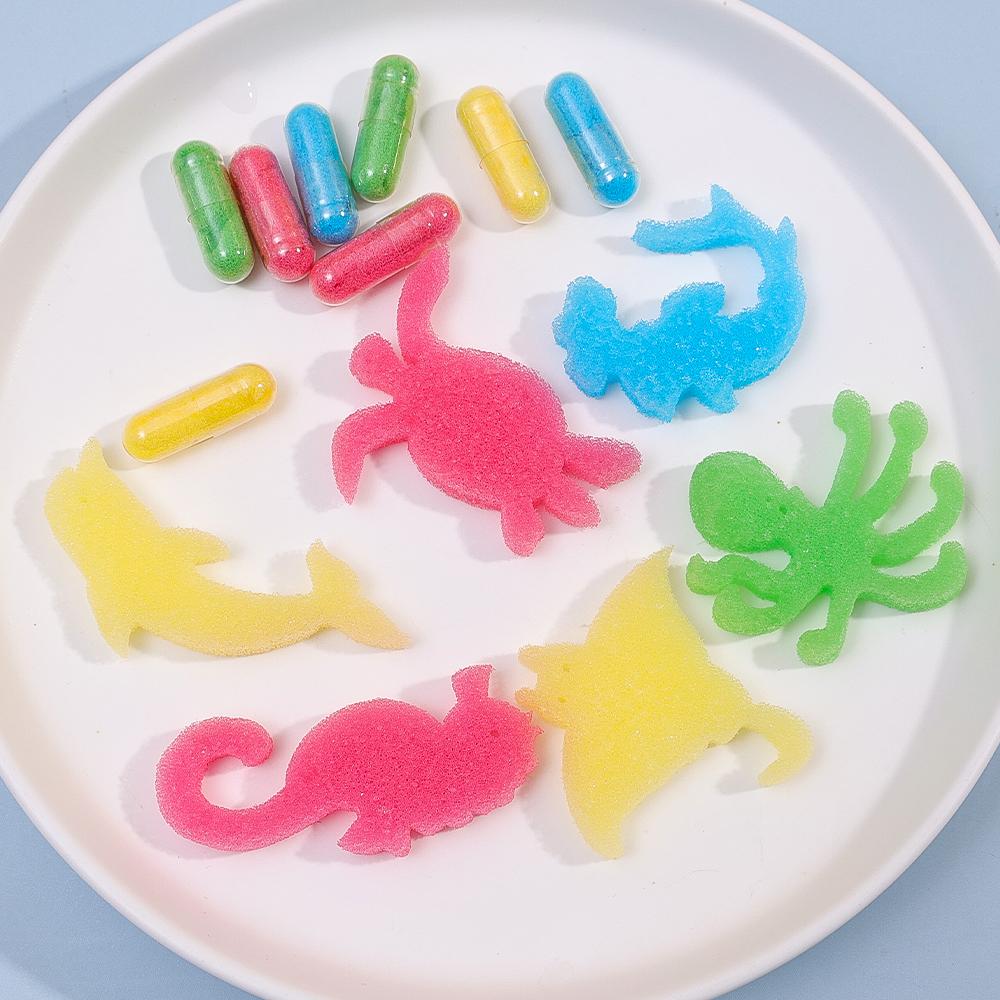 3Pcs Creative Soaking Water Expands To Large Sponge Capsule Toys Dinosaur Sea Animal Shape Kids Bath Swimming Puzzle Toys