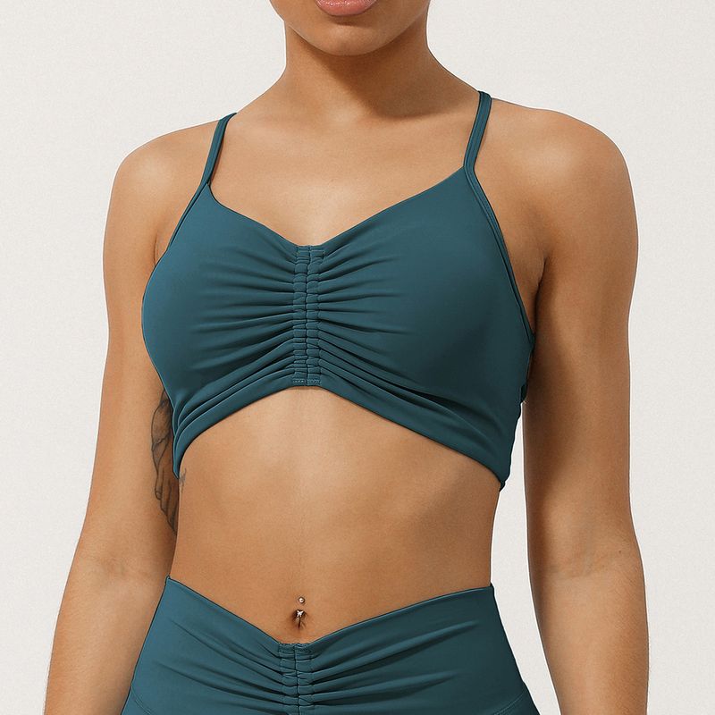 Cross-Border Summer New Wrinkle Yoga Bra Thin Strap Crossing Beauty Back Exercise Underwear Shockproof Push-up Workout Bra
