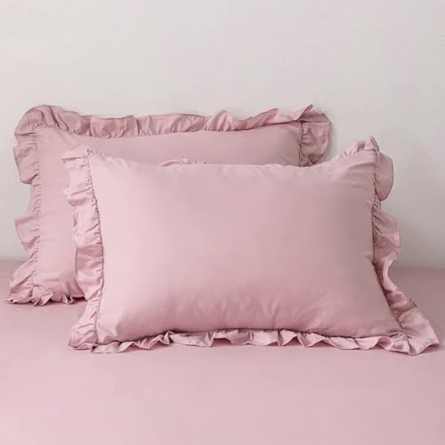 Forhomelife Pillowcase Set of 2, Frilled Pillowcase, 43x63cm, Stylish and Cute, Envelope Style, Peach Skin Finish, Antibacterial, Deodorizing
