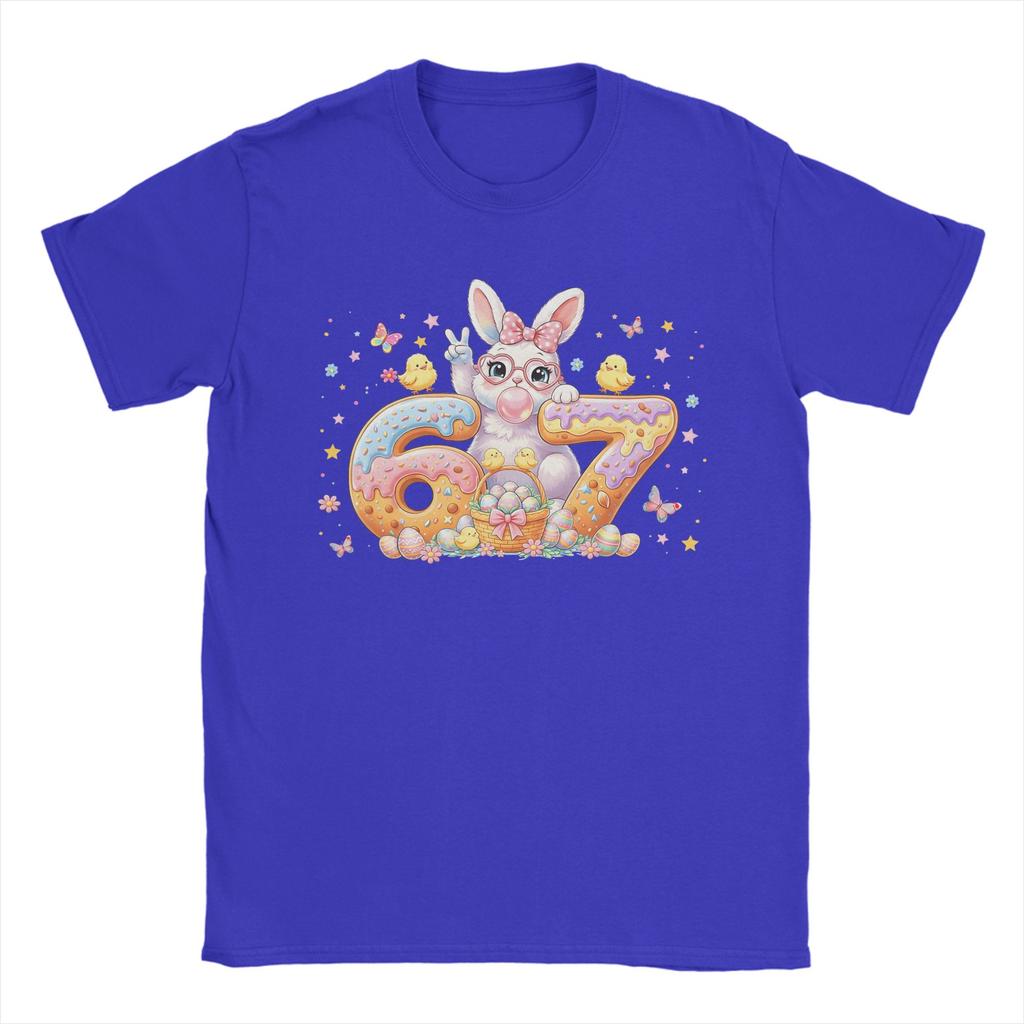 Easter Day Cute Rabbit Bunny Six Seven Meme T Shirts Unisexs Cotton Casual TShirts Round Neck Tee Shirt Short Sleeve Tees