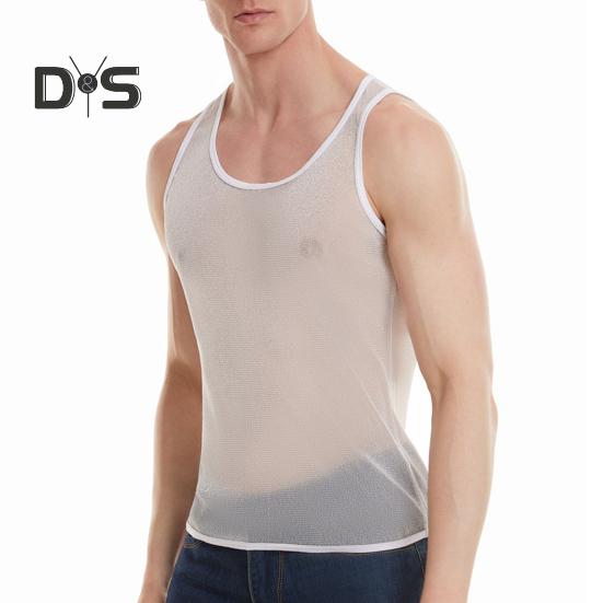 Herren Mesh-Tanktop, ärmellos, glitzernd, transparent, lässig, durchsichtig, Muskel-T-Shirt für den Alltag im Fitnessstudio