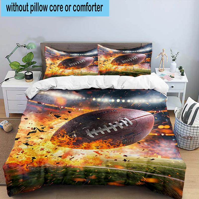 Flaming Football In Action 3pcs Bedding,Including 1pc Duvet Cover And 2pcs Pillowcases Perfect for Christmas,Ideal for Bedroom, Dormitory
