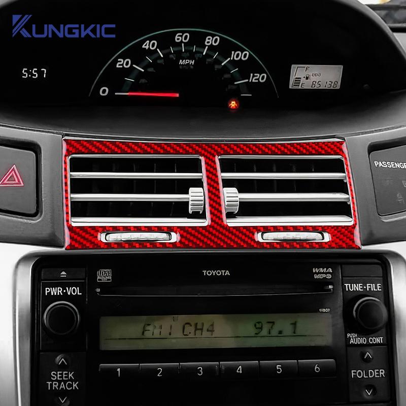 Prawdziwe Miękkie Włókno Węglowe Do Toyota Yaris XP90 2006 2007 2008 2009 2010 2011 LHD RHD Samochód Centralny Panel Sterowania Naklejka na Kratkę Powietrza.