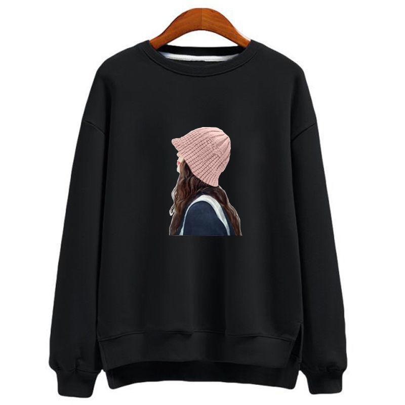 

Печать Свободные Прямые Футболки Круглый Вырез Однотонные Креативные Уличные Повседневные Базовые Женская Одежда Осень Зима Тонкие Спортивные XXL чёрный