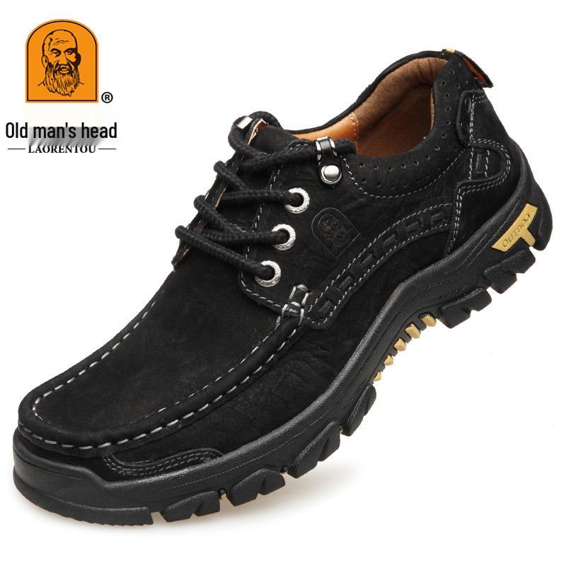 Men s Large Outdoor Non-Slip Leather Hiking Boots - Lace-Up Low-Top Casual Shoes 40 чёрный