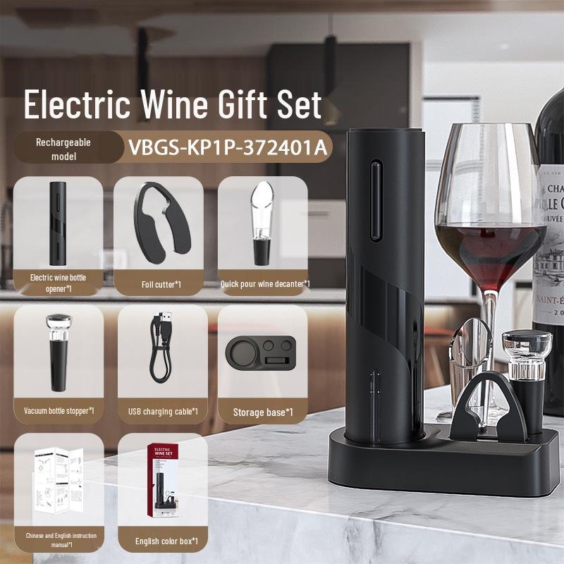 Conjunto Abridor de Vinho Elétrico Automático Recarregável - Ferramenta Doméstica Multifuncional