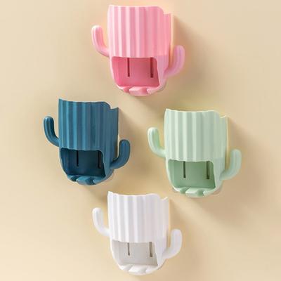 Wall Self-Adhesive Storage Rack Toothpaste Holder Cactus Hook Drain Bathroom Shelf Wall-Mounted Toothbrush Organizer