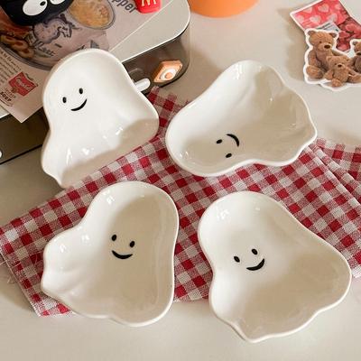 Ins Cute Ghost Snack Dish Household Dipping Dish Ceramic Dish Sauce Oil Dish Salad Tomato Sauce Dish Vinegar Dish