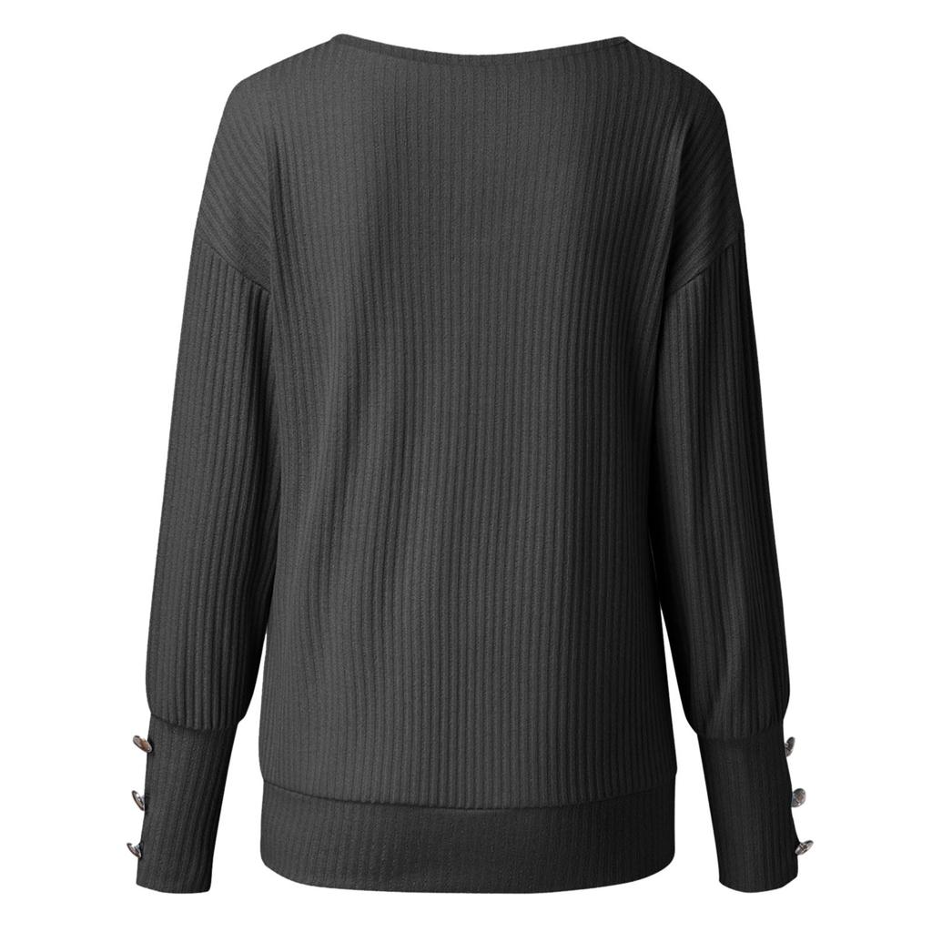 Kvinners ensfarge Wild Strikket Sexy V-hals Løs Langermet genser Topp