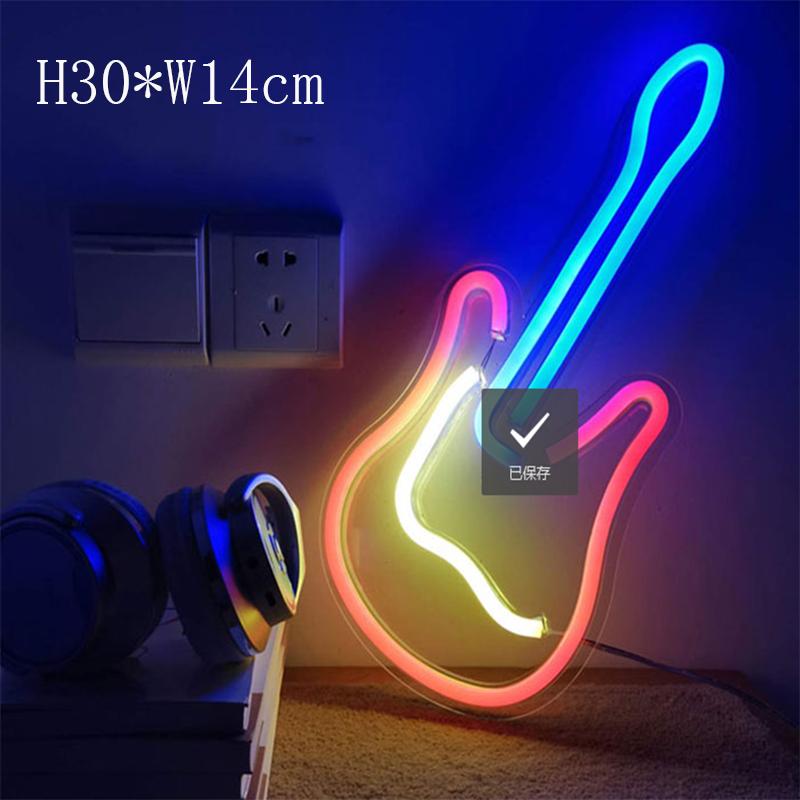 Guitar Light LED Light 3D Neon Sign Decor Light Art Neon Sign for Home Decoration House Rock Bar Pub Hotel Beach Party Usb Lamp