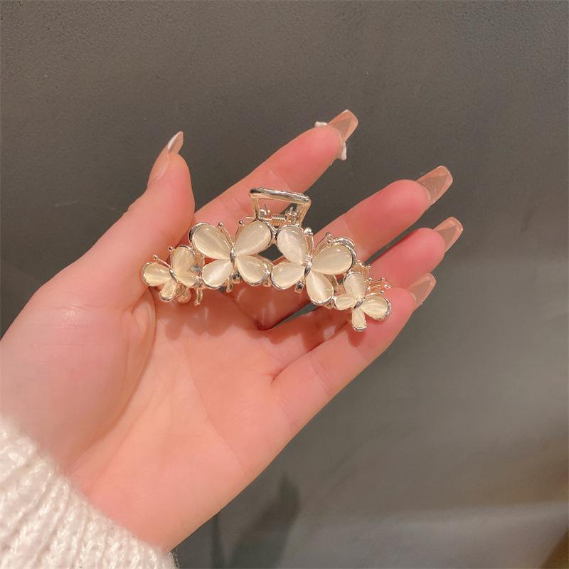 High Quality Women Hair Accessories Elegant Alloy Headdress Large Opal Butterfly Shark Clip Cross Flower Rhinestone Claw Clips