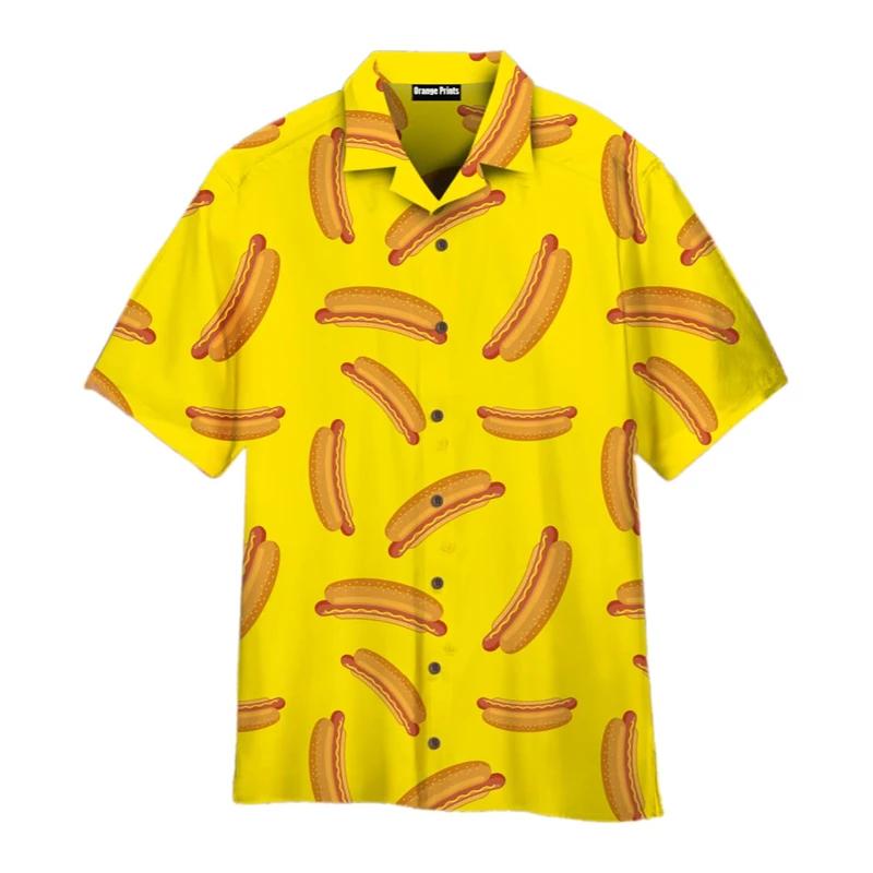 

Funny Food Sausage Shirts For Men 3D Print Hot Dog Summer Hawaiian Beach Camisa Casual Short Sleeve Lapel Blouse Tops Clothing M