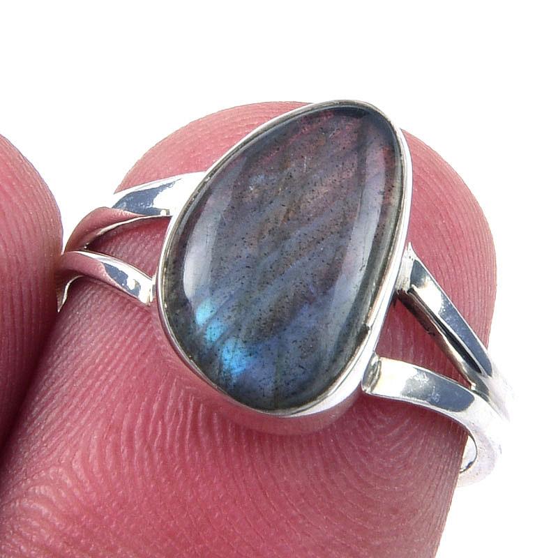 

Natural Labradorite Gemstone Handmade 925 Solid Sterling Silver Ring Size 6 n8H57