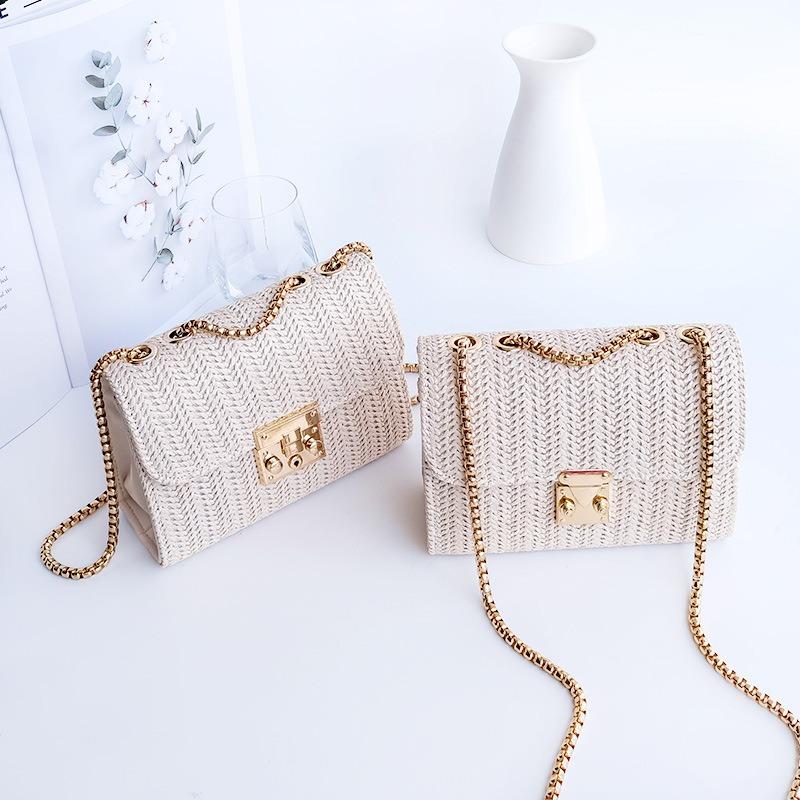 Fashion Wheat Ear Woven Shoulder Small Square Bag New Simple and Elegant Hard Messenger Solid Color Women's Bag