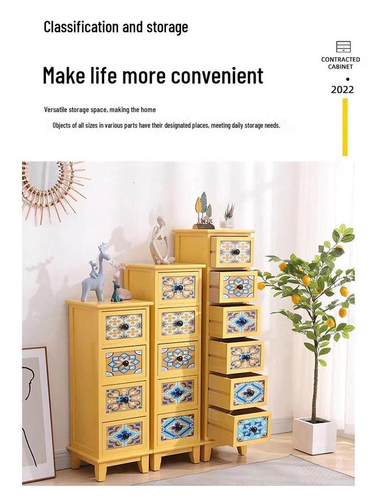 American Solid Wood Narrow Five-Drawer Sideboard and Bedside Cabinet