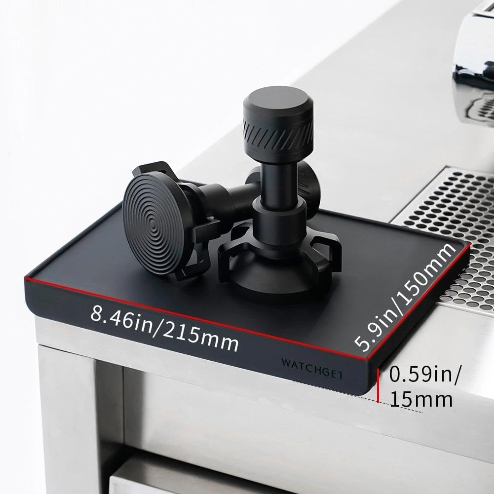 Watchget Espresso Coffee Tamper Mat 8.5 X 5.9 Inch Black Food Grade Silicone Portafilter Corner Pad Waterproof Barista Kitchen Accessory
