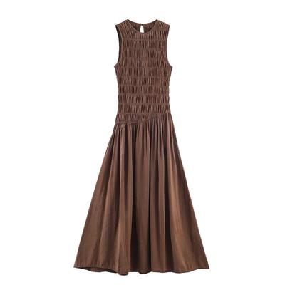 2026 Spring European & American Style Women's Waist-Cinching Fluffy Midi Dress