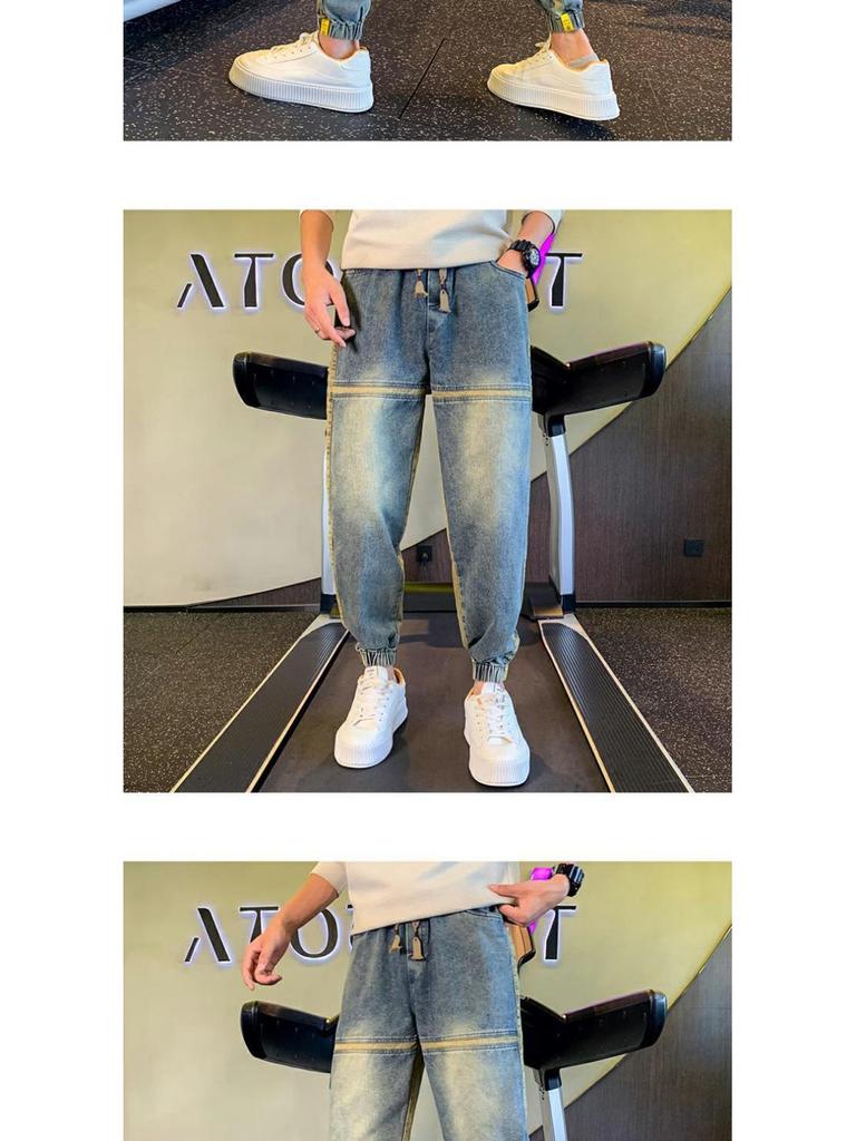 Men's 2024 Spring/Autumn Loose Straight Jeans, Trendy Casual Nine-Point Harem Pants