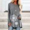 Plus Size Women Spring Dandelion Printed Comfy Long Sleeve Round Collar T-shirt Casual Baggy Mid Length Tee Tops