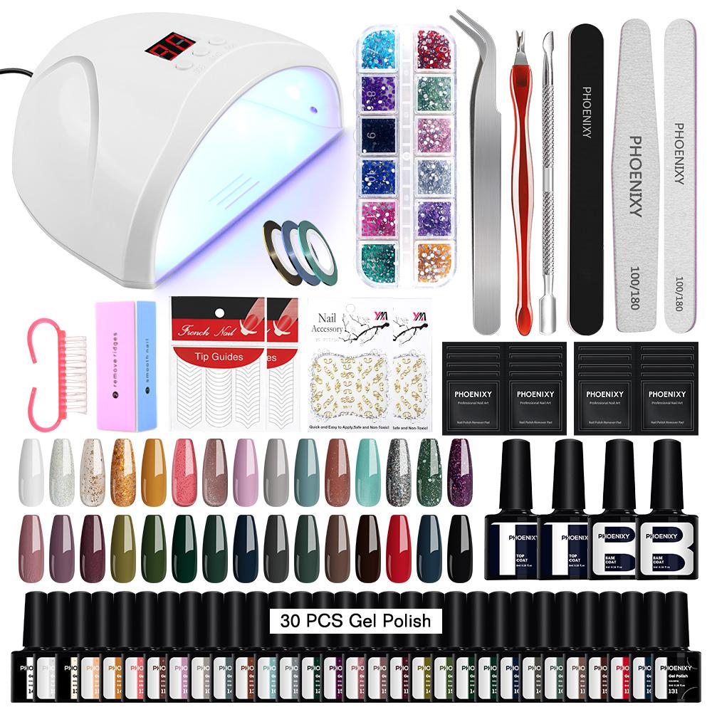 PHOENIXY 5ML Gel Nail Polish 36W UV LED Lamp Nail Dryer Soak-off Gel Varnish 30 Colors and Base Top Coat Set Starter Nail Art Tools Kit