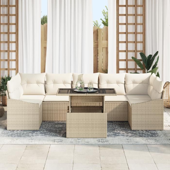 VidaXL Ensemble de canapés de jardin 8 pièces avec coussins beige en résine tressée 3348957