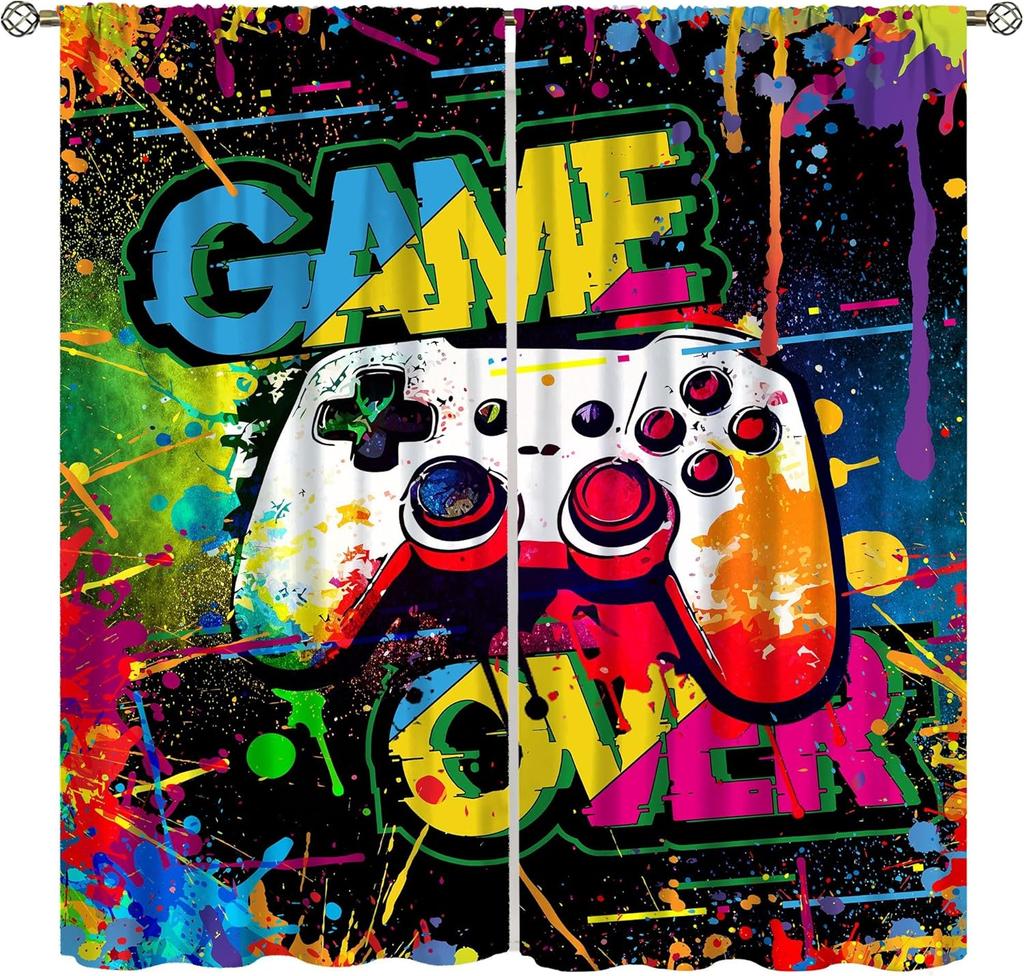Modern Game Curtains Cartoon Abstract Colour Pigment Creative Electronic Video Gamepad Windows Treatments Insulation Curtain Thermal Polyester