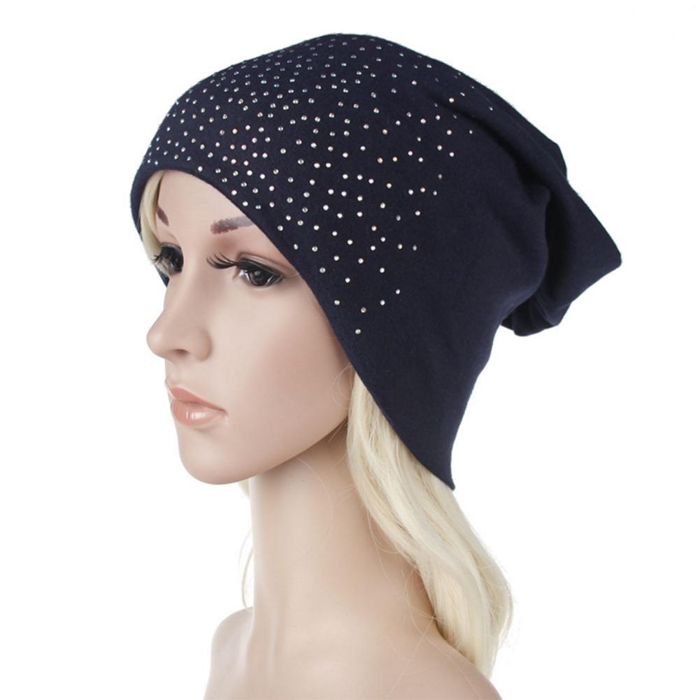 Women Soft Knitted Cotton Beanies Hot Drilling Sleep Cap for Hairloss Cancer Chemo
