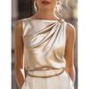 Elegante Mouwloze Geplooide Polyester Bootnek Tankblouse