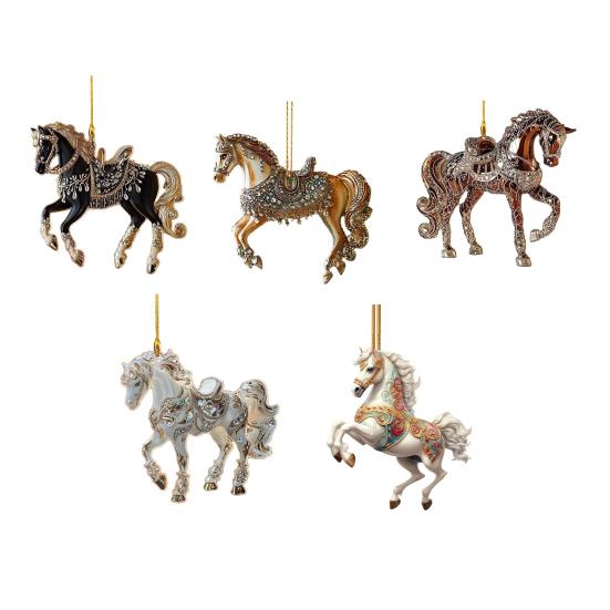 1/2/3/4/5/6/7/8/10/12/15/20/25 Pcs Horse Ornaments For Christmas Tree Metallic Rhinestones Horse