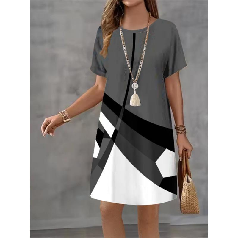 Women Summer Dress Fashionable Style Flower Print Casual Short Sleeved Round Neck A-line Dress Street Style Elegant Mini Dress