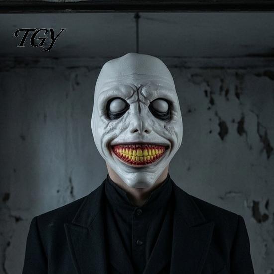 Creepy Evil Smile Cosplay Props Halloween Exorcist Mask, Double Layer Jack Latex Face Realistic Horror Masks Headpiece for Party, Scary Prop