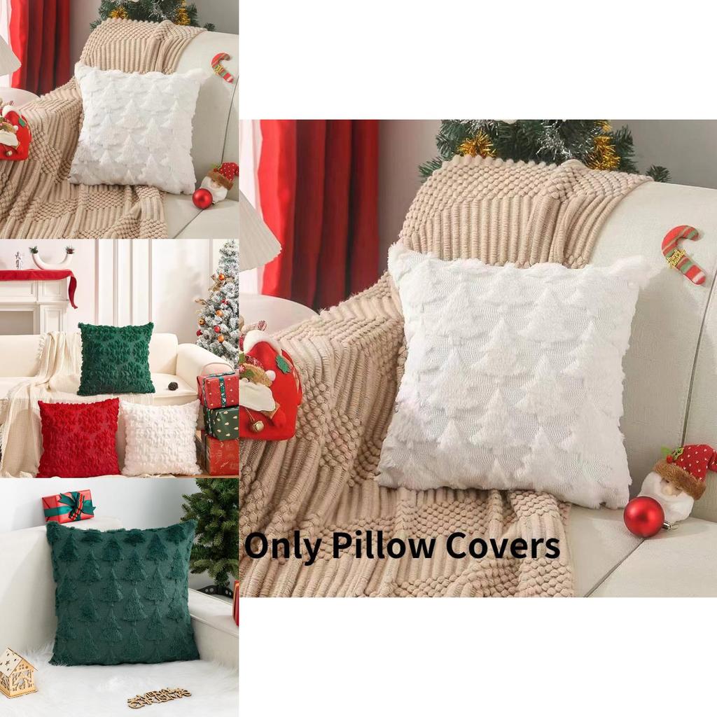 Soft Plush Christmas Cushion Cover Snowflake And Christmas Tree Pattern For Festive Vibe