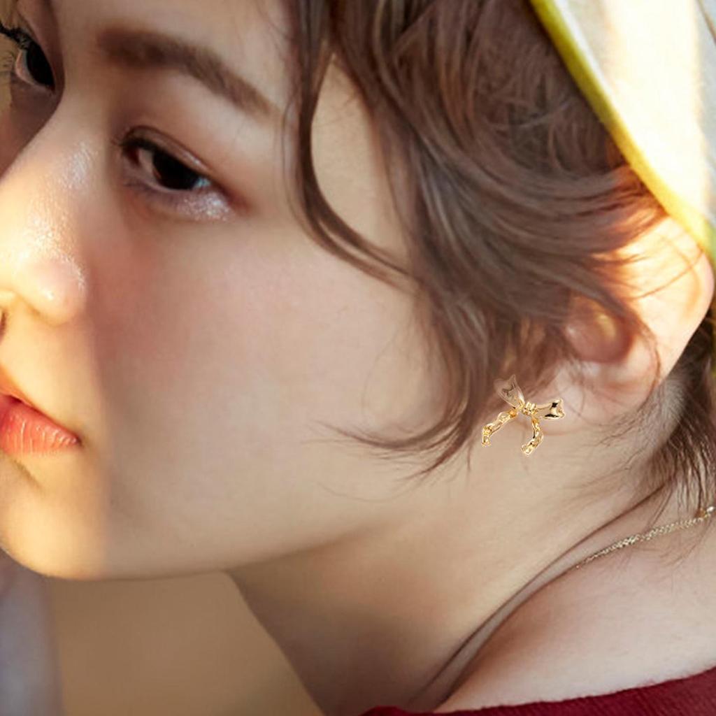 Bow Stud Earrings Versatile Stud Earrings with Ribbon Shape Charming Shining Earrings Plated with 14K Gold for Dating Gathering