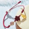 Fashion Hand-Woven Strawberry Quartz Bracelet Lucky Peach Blossom Red Rope Adjustable Ins Style Minority Design Gift Jewelry