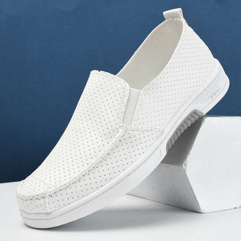 New Summer Hollow Breathable Little White Shoes Men's Casual Leather Shoes Doudou Shoes Non-slip Work Shoes Board Shoes Men's Leather Shoes