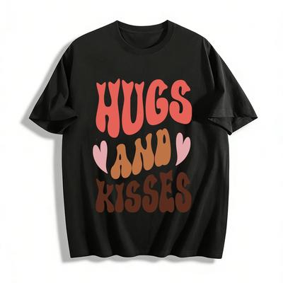 Retro Hugs And Kisses Heart Print Casual Versatile Top Pure Cotton T-shirt