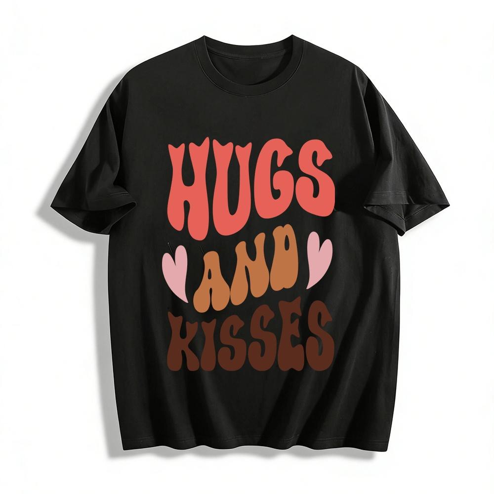 Retro Hugs And Kisses Heart Print Casual Versatile Top Pure cotton T-shirt XXS