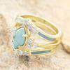 Huitan Imitation Turquoise Women Rings Ethnic Bridal Wedding Accessories Luxury Paved CZ Enamel Rings Anniversary Party Jewelry