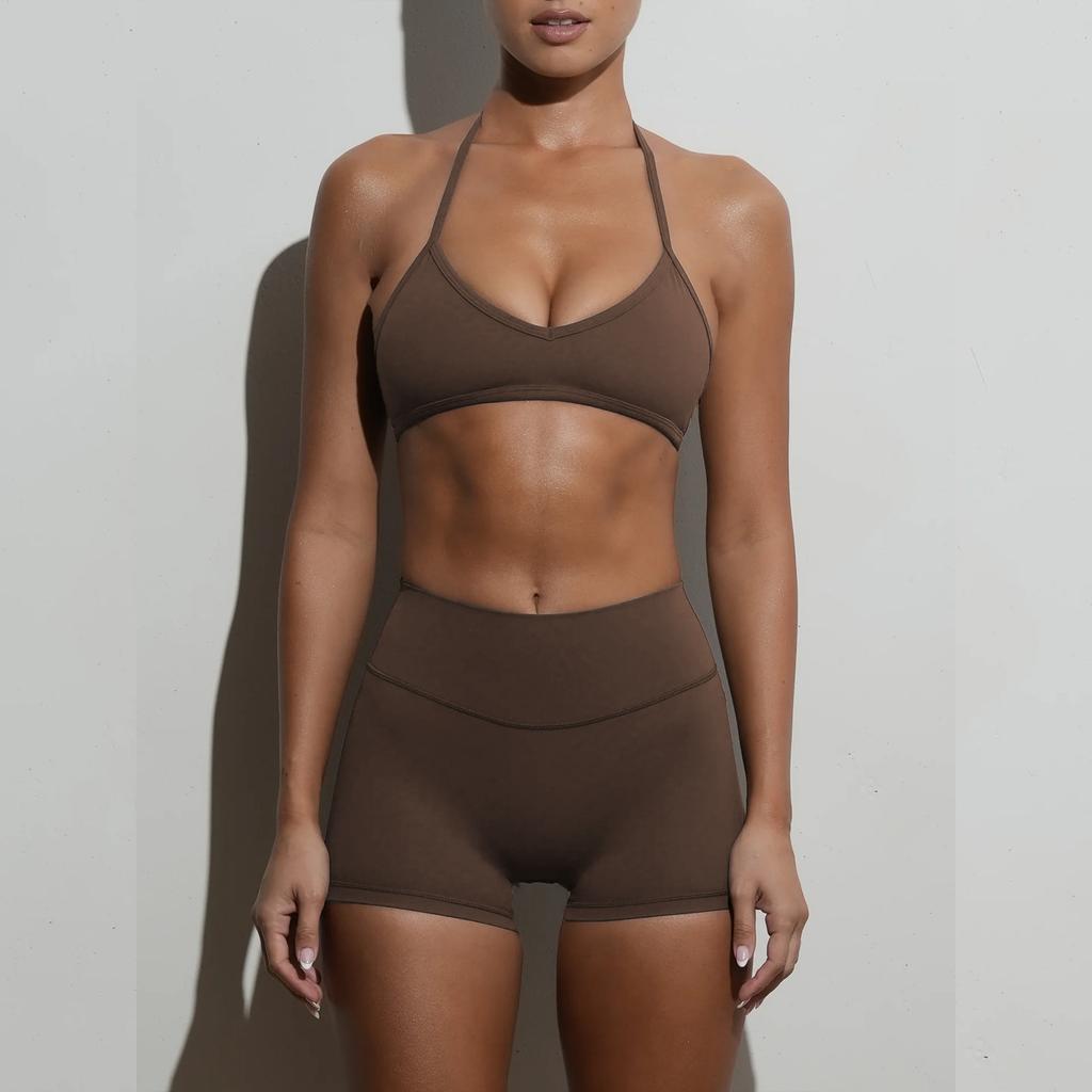 New neck beauty back chest underwear yoga suit fitness sports shorts Pilates quick-drying two-piece set