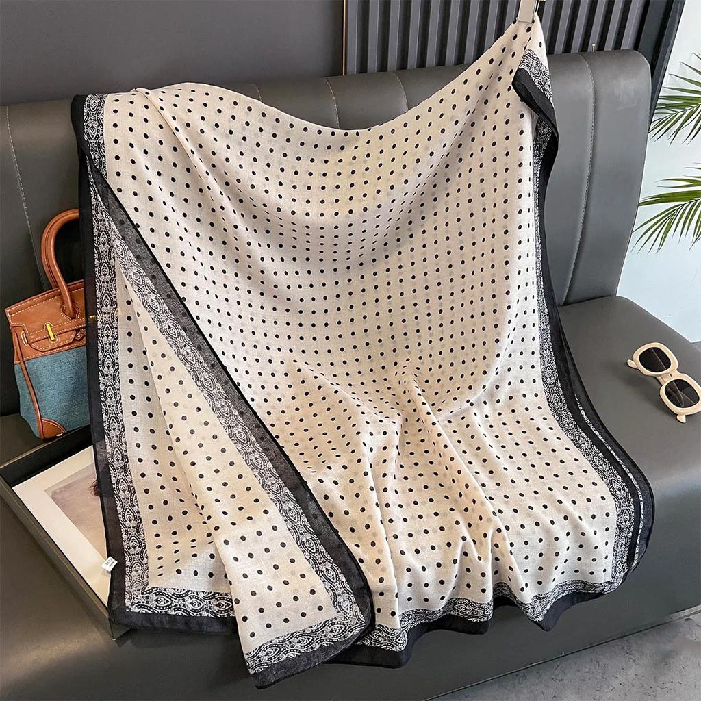 180X90Cm Polka Dot Printed Scarf Women Autumn Winter Cotton Linen Scarf Fashionable And Versatile Sun Protection And Warm Shawl