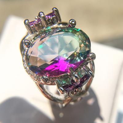 Europe and The United States New Ring Fashion High Grade Colorful Zircon Copper Diamond Ring Boutique