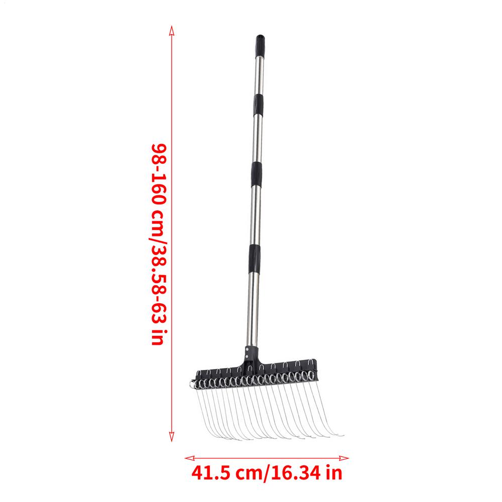Grass Farming Rake Durable Garden Leaf Rake Adjustable Ergonomic Multi-Purpose Metal Rake for Grass Leaves Gardening Lawn Shrub