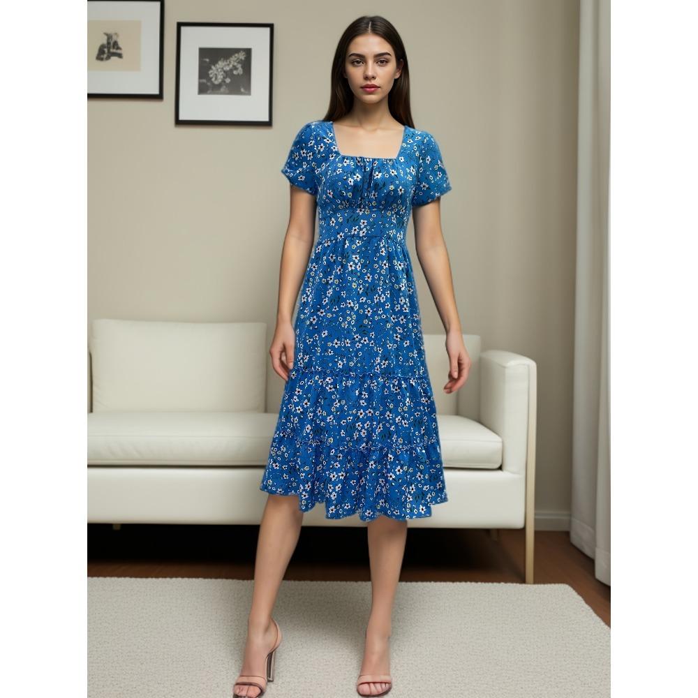 

GMXIA Платье с квадратным воротником, рукавами-фонариками и цветочным принтом, длинная юбка XXL