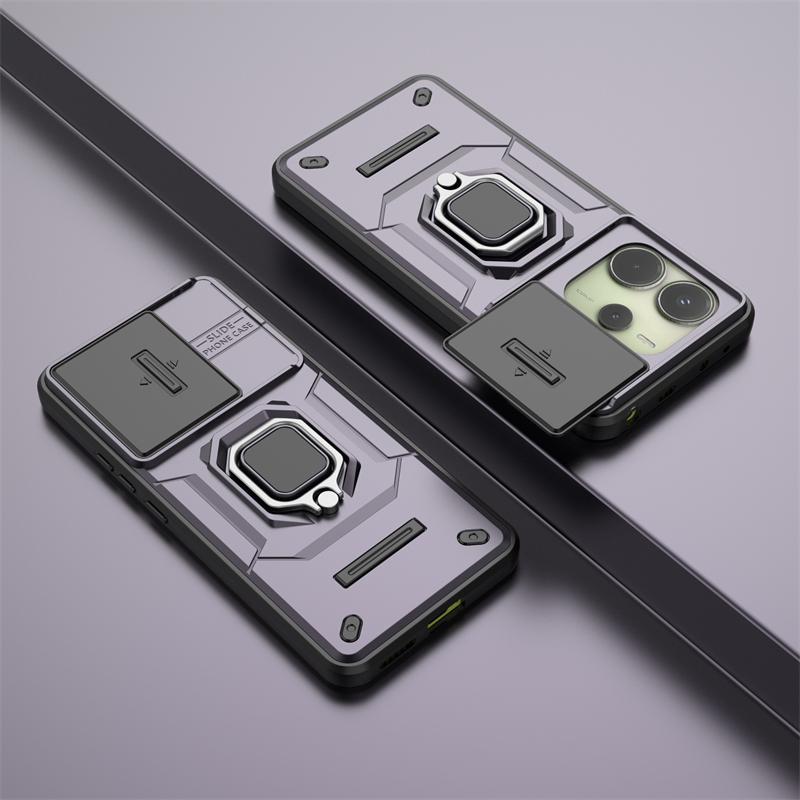 Ring Bracket Phone Case For Xiaomi Redmi Note 14 4G Case Cover For Redmi Note 14 Pro 4G Sliding Window Funda Back Cover