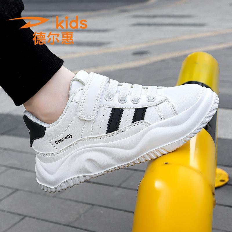 Delhui boys shoes 2025 new autumn and winter leather waterproof children's sports shoes boys middle and older children's running shoes