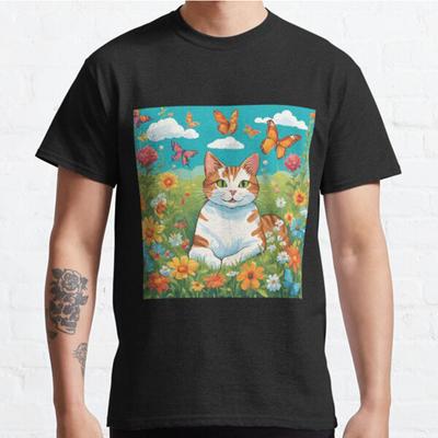 Plus Size S-3XL Beautiful Cat Lies In A Meadow Printed T-shirt Men's Tops Fashion Clothes Tees
