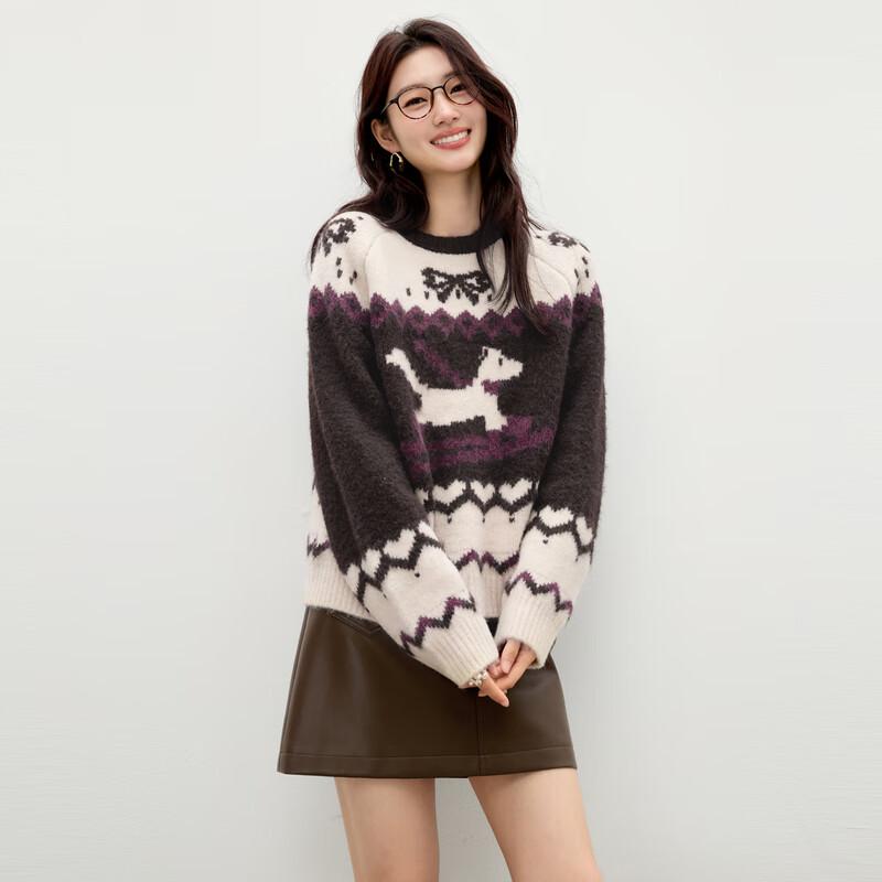 

Qiushui Yiren Fair Isle Jacquard Round Neck Sweater XL