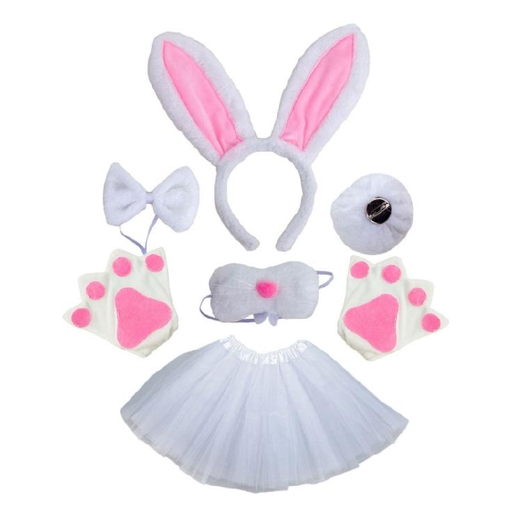 Zestaw Akcesoriów do Kostiumu Zajączka Wielkanocnego Opaska na Uszy, Ogon Halloweenowe Rekwizyty Cosplay
