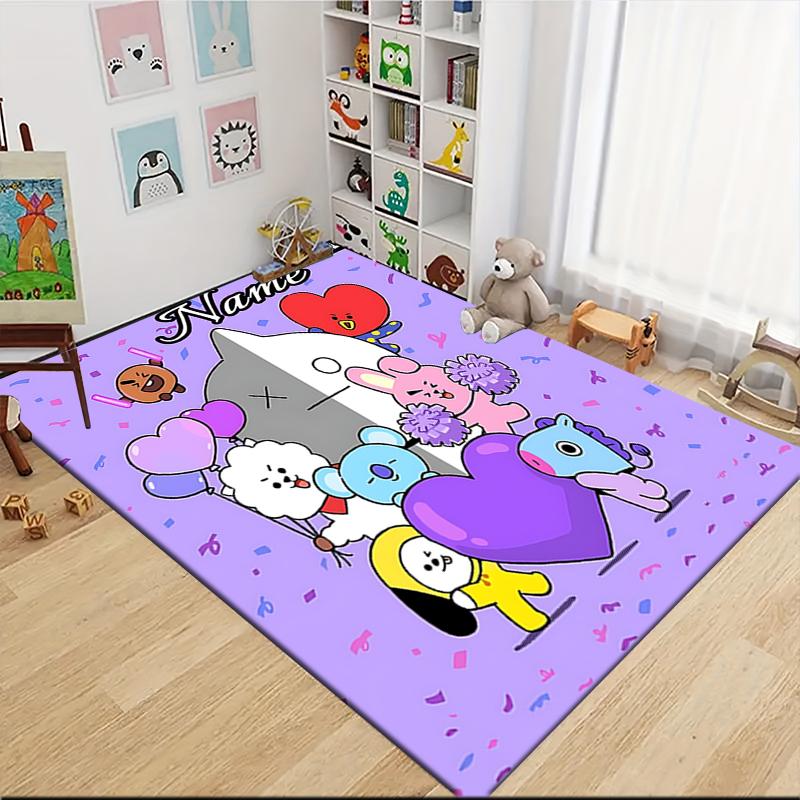 Custom Name BT21 Character Celebration Carpet Rug Customizable Soft Washable Anti-Slip Home Living Room Sofa Mats Personalized Rug. 0909154